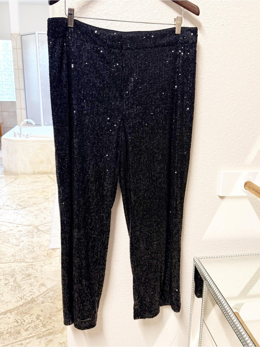 NEW LOFT Petite Sequin Straight Pants Black 14 Petite NWT - Picture 4 of 7